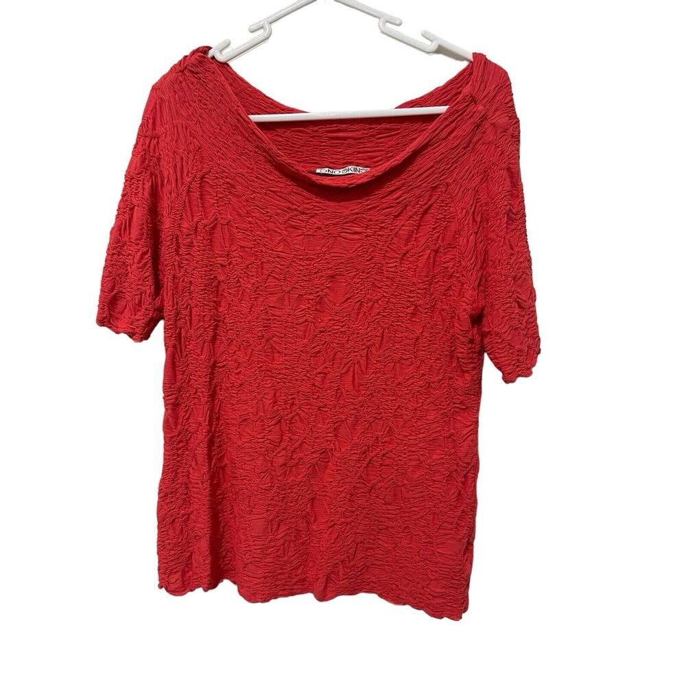 Sno Skins Orange Short Sleeve Round Neck Crinkle Top Large Made In USA